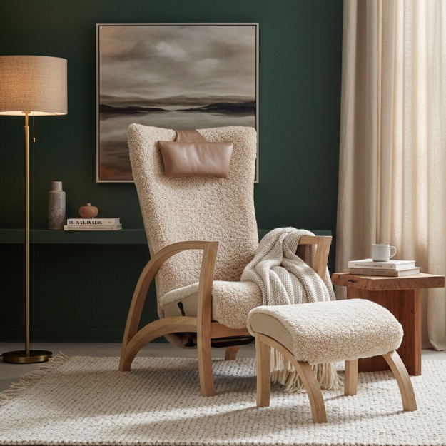 Bild på Focus fåtölj inkl pall fårskinn