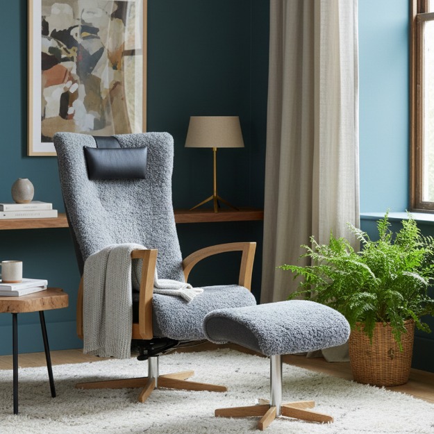 Bild på Focus snurrfåtölj inkl pall fårskinn